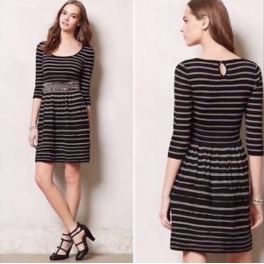 Anthropologie Black and White Striped Midi Dress